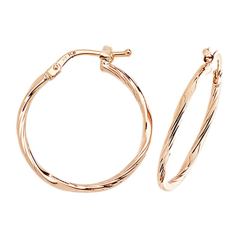 9ct Gold 20mm Bamboo Style Hoop Earrings