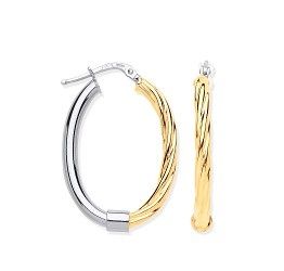 Sterling Silver Oval Tube & Yellow Gold Plated Twist Hoop Earrings