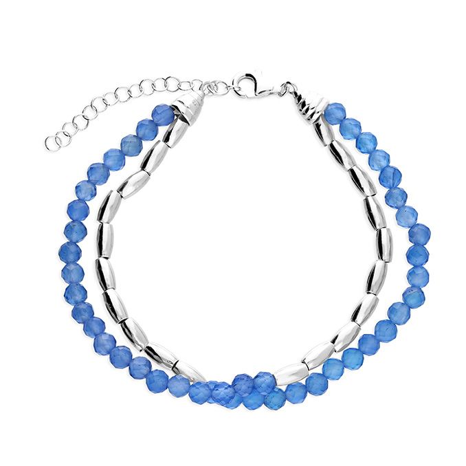 Double Row Silver & Blue Agate Bracelet