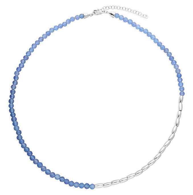 Asymmetric Silver And Natural Blue Agate Necklace