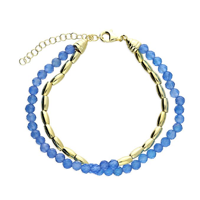 Double Row Gold & Blue Agate Bracelet