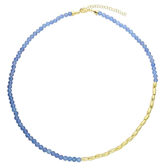 Asymmetric Gold And Natural Blue Agate Necklace