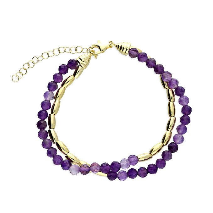 Double Row Gold & Natural Amethyst Bracelet