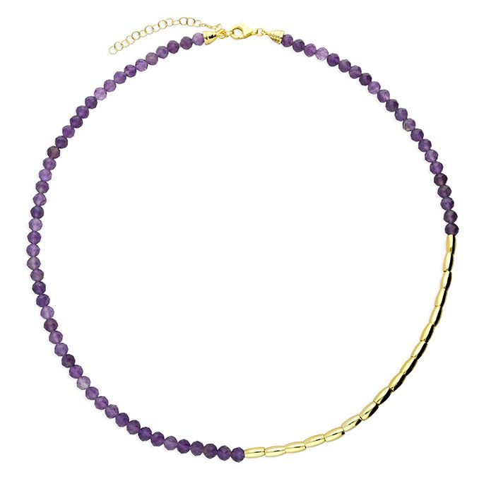 Asymmetric Gold & Natural Amethyst Necklace