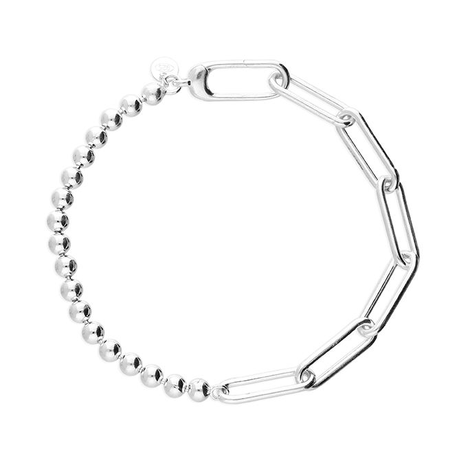 Silver Bead and Paperlink Chain Bracelet