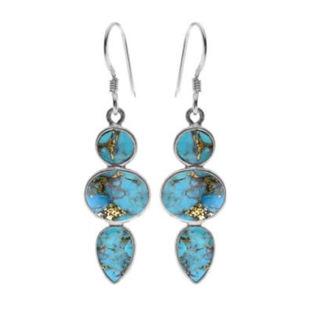 Three Stone Blue Mohave Turquoise Drop Earrings