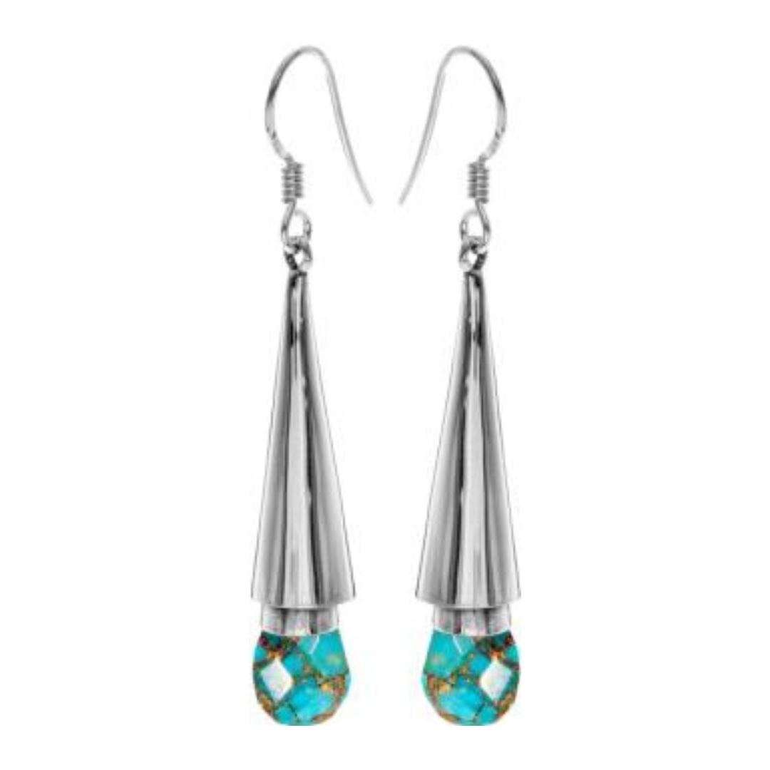 Conical Shaped Earrings With Blue Mohave Turquoise