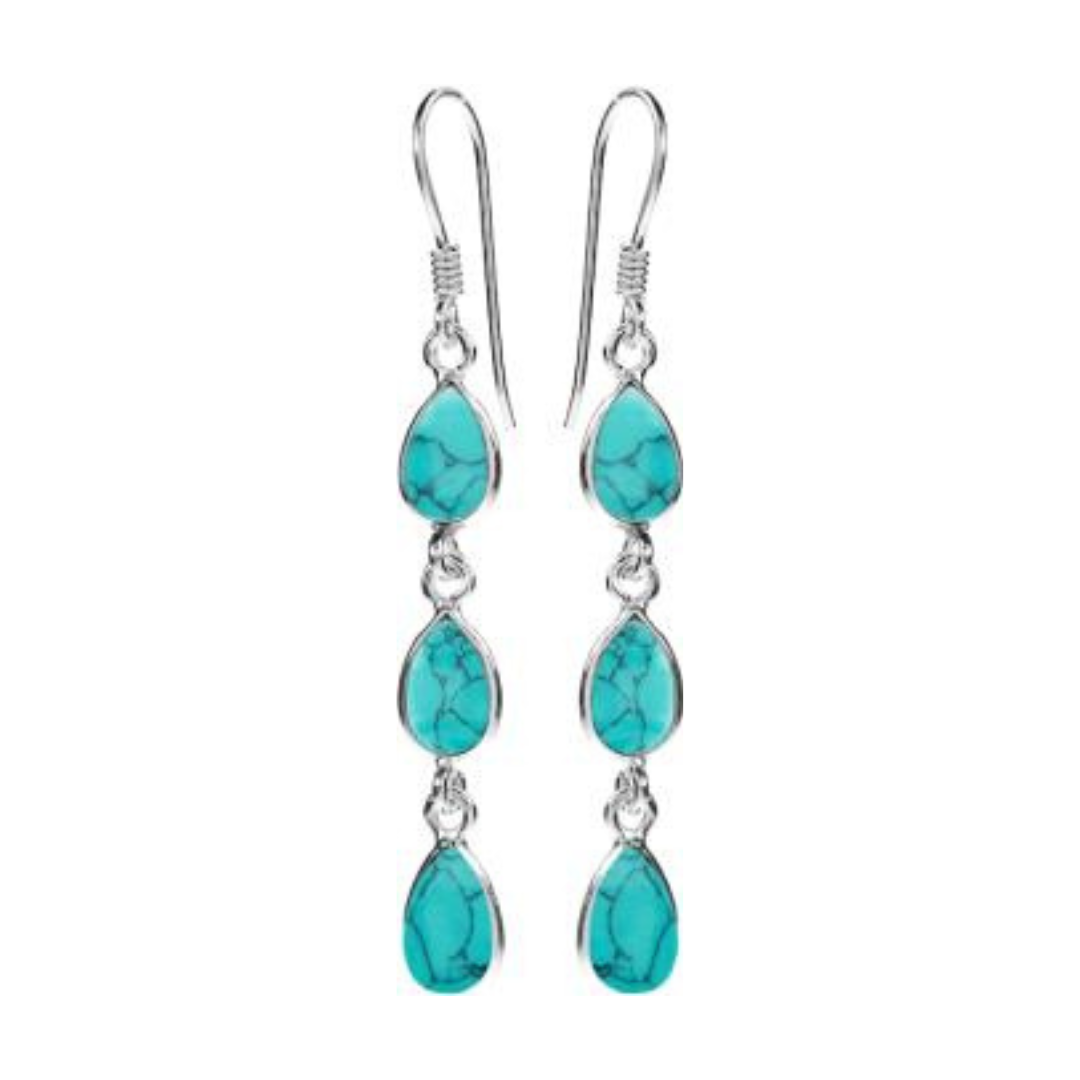 Triple Teardrop Bezel Set Turquoise Earrings