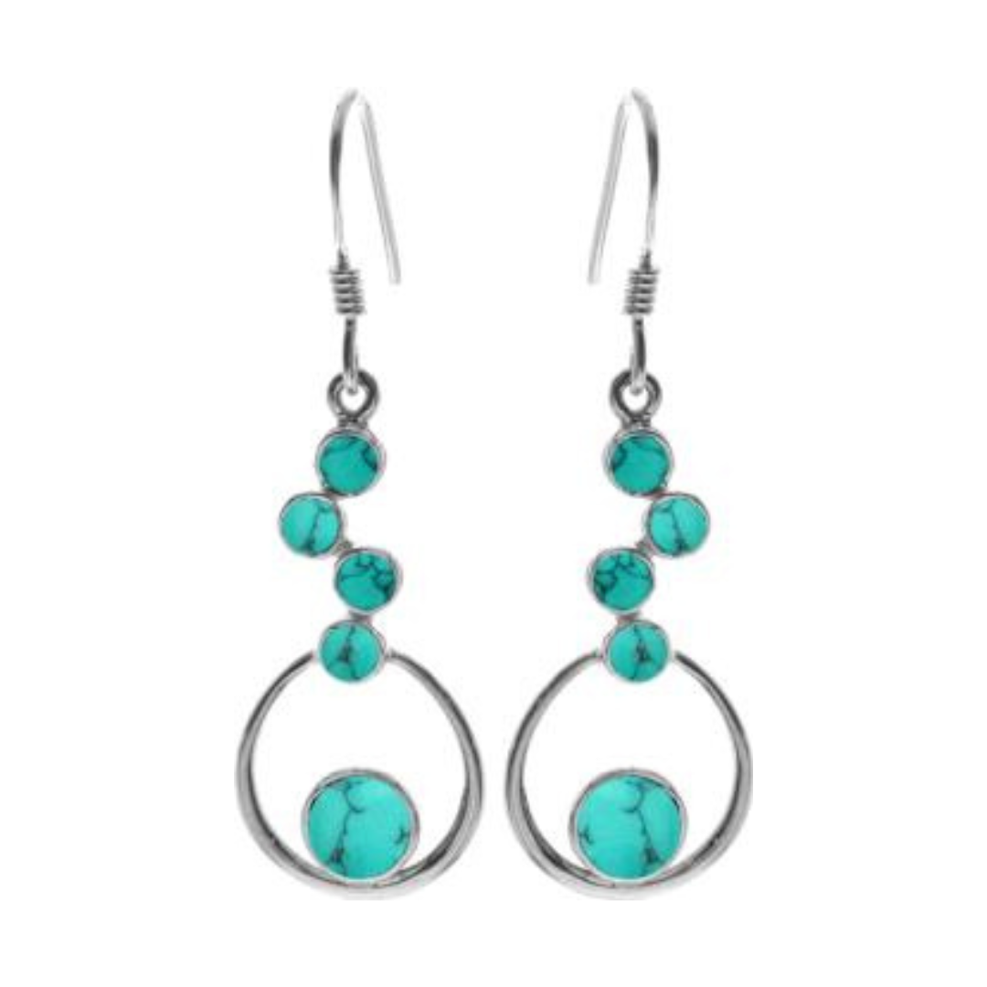 Staggered Turquoise & Silver Drop Earrings
