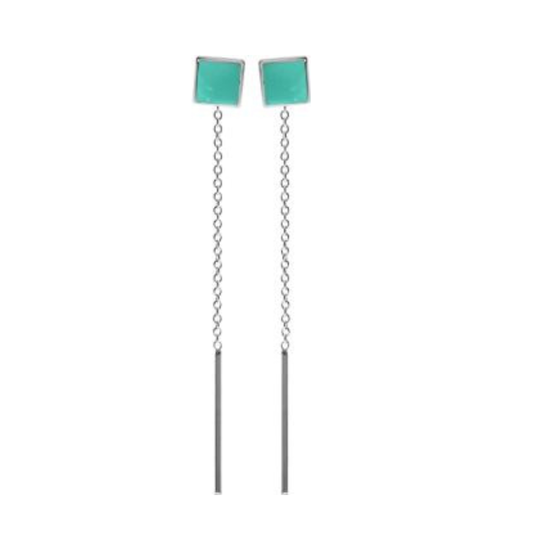 Square Turquoise & Silver Pull Through Earrings