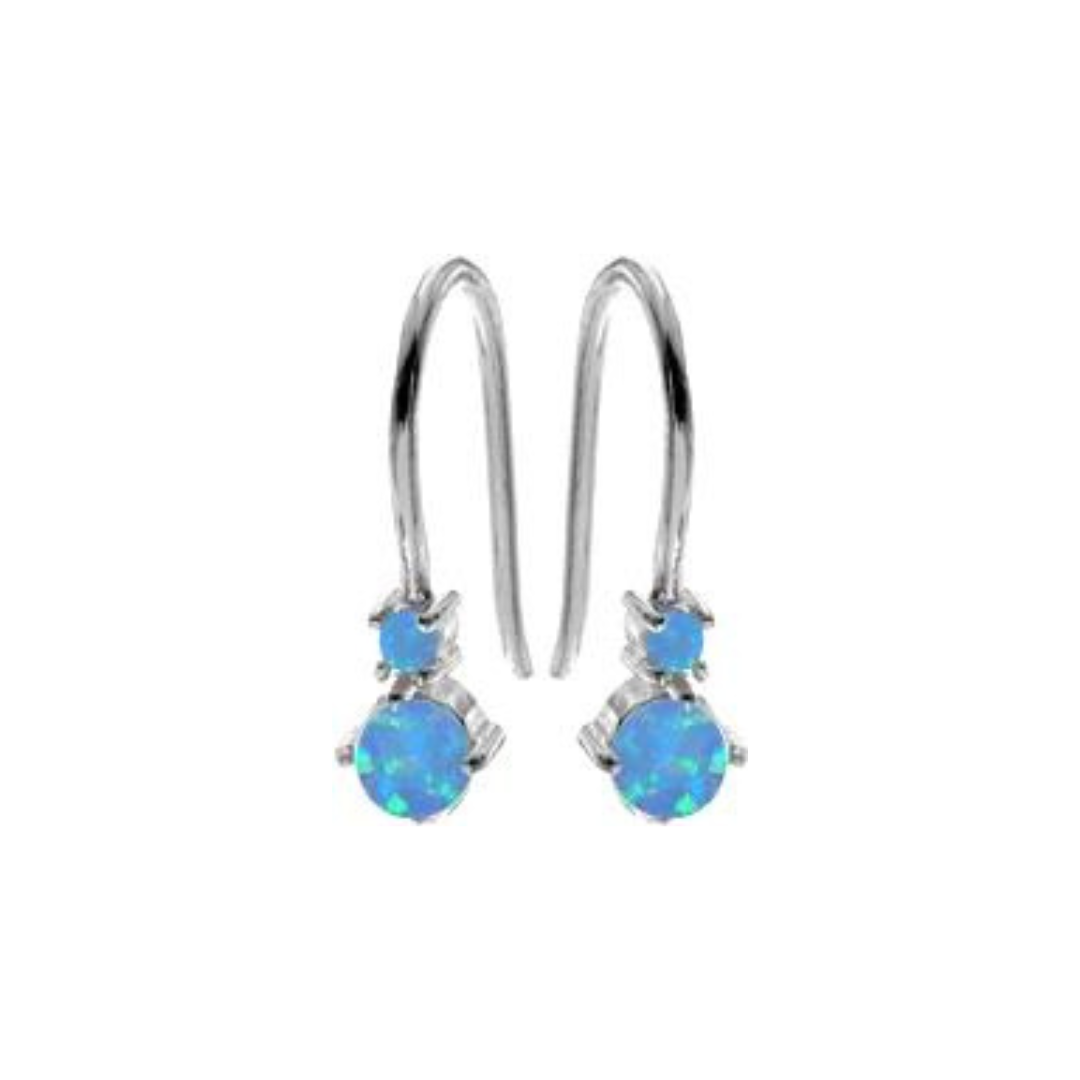Blue Opalique Fixed Hook Silver Earrings