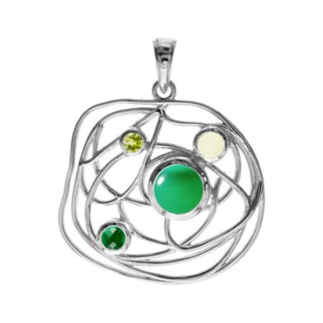 Green Agate, Emerald Quartz, Prehnite & Peridot Pendant