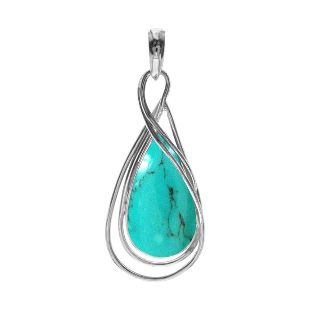 Large Silver Teardrop Turquoise Pendant & Chain