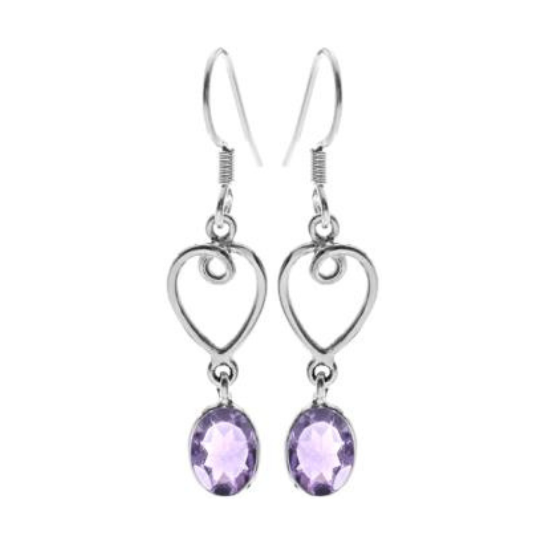 Amethyst Swirl Heart Drop Earrings