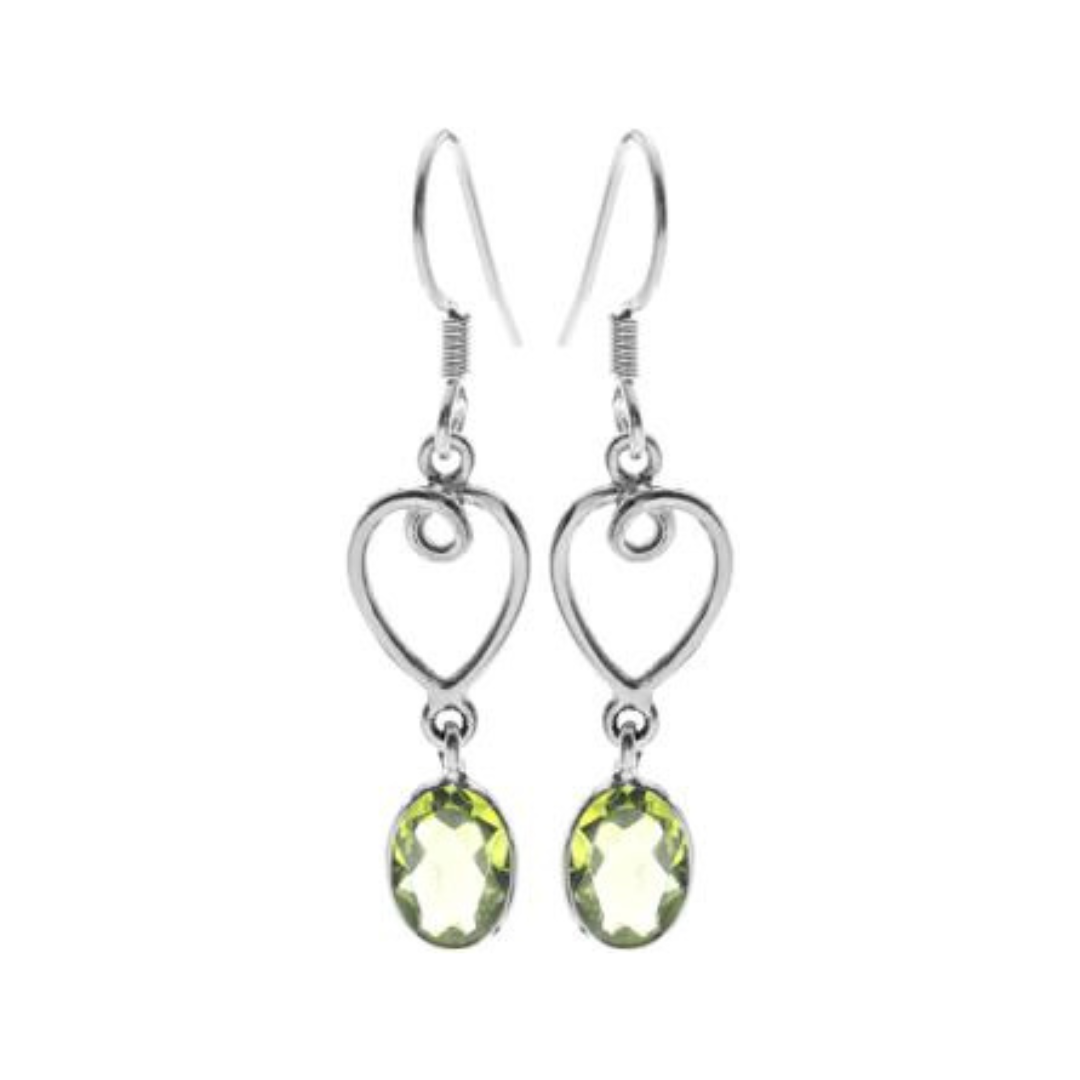 Peridot Swirl Heart Drop Earrings