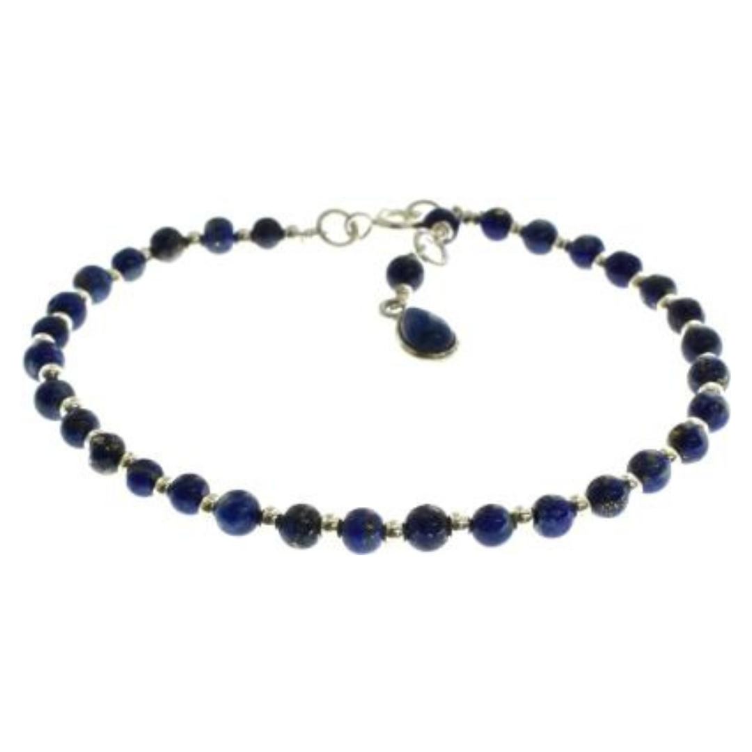 4mm Alternate Lapis Lazuli & Silver Bead Bracelet