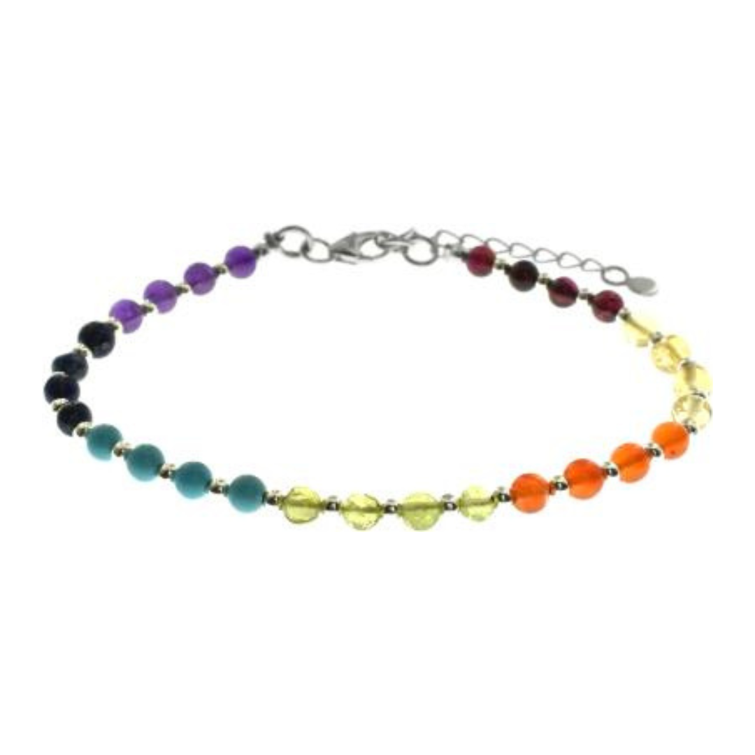4mm Rainbow Gemstone & Silver Bead Bracelet