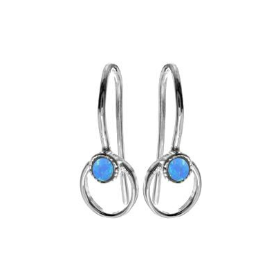 Dainty Silver & Blue Opalique Fixed Wire Halo Earrings