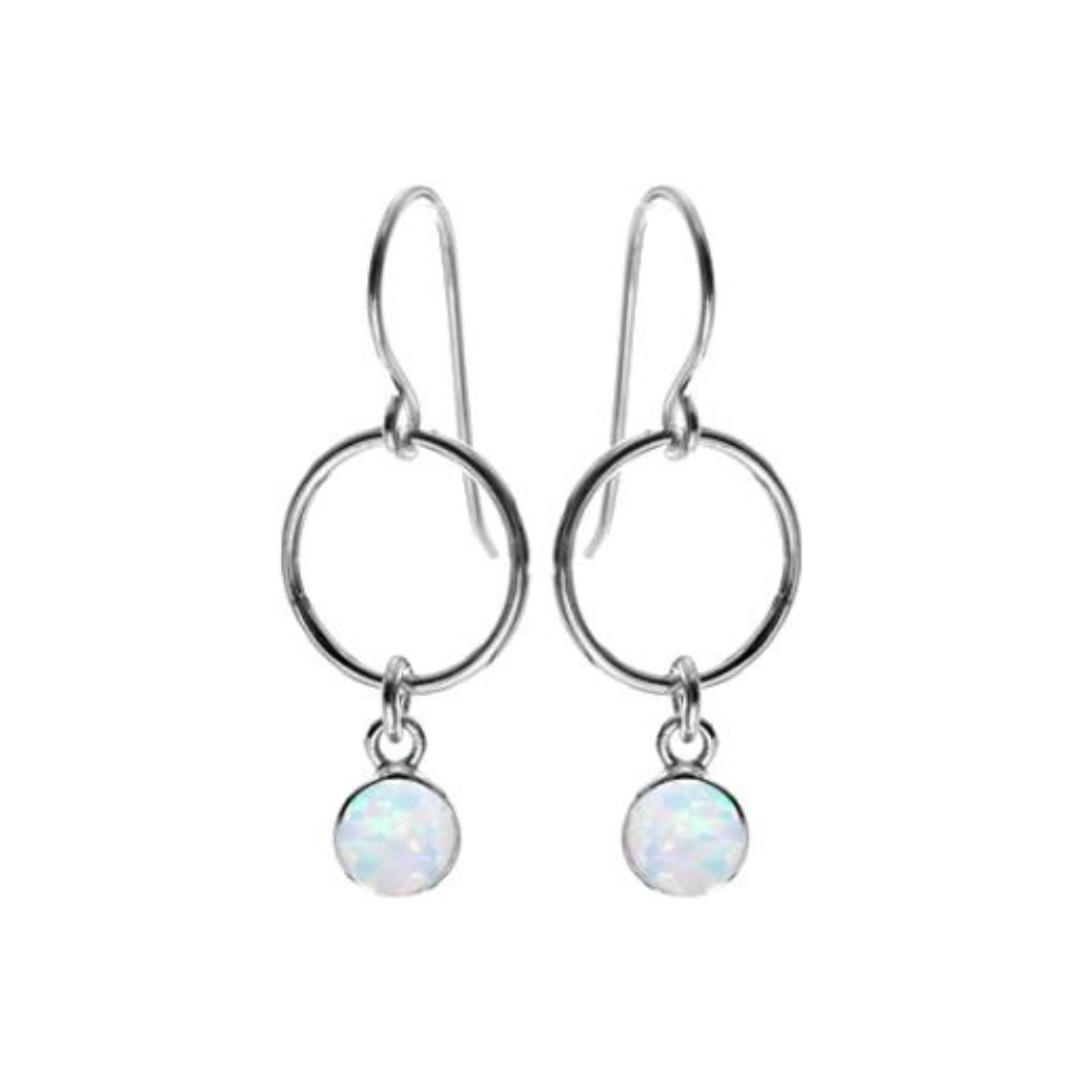 Silver Loop & Drop White Opalique Earrings