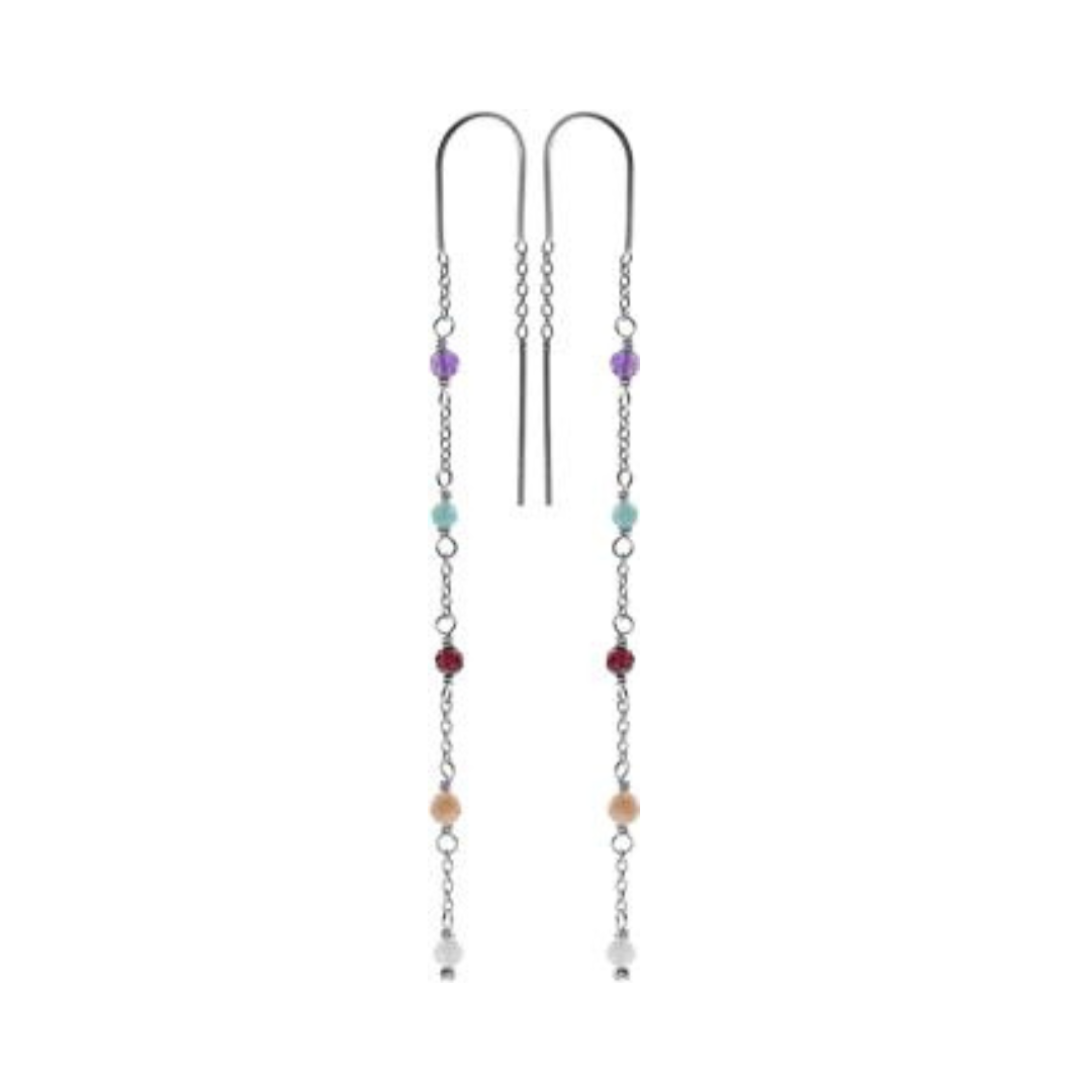 Amethyst, Pink Tourmaline, Apatite & Garnet Silver Earrings