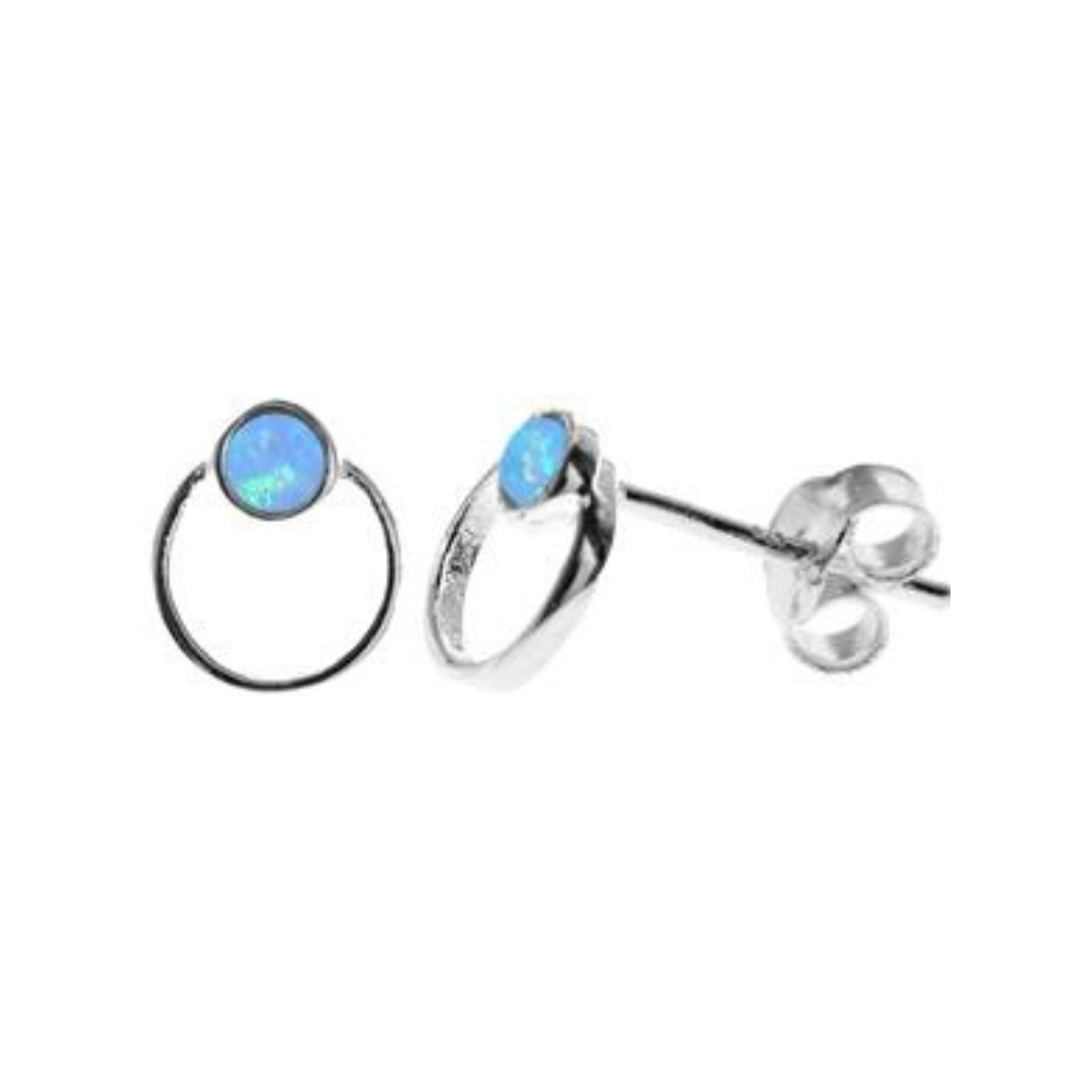 Small Blue Opalique Halo Studs