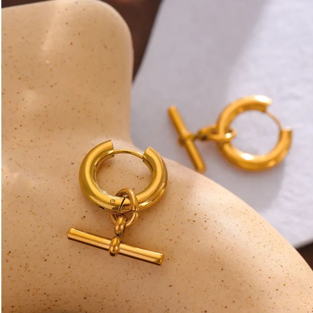 'BELLA' Chunky T Bar Gold Hoop Earrings