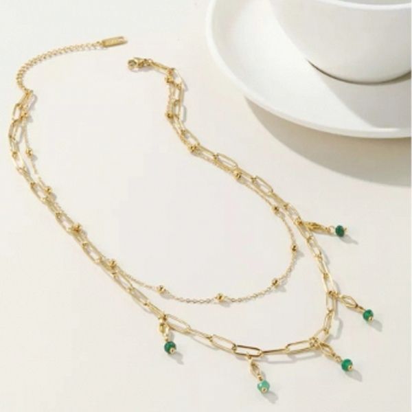 'CLARA' Gold Double Layer Bead Drop Necklace