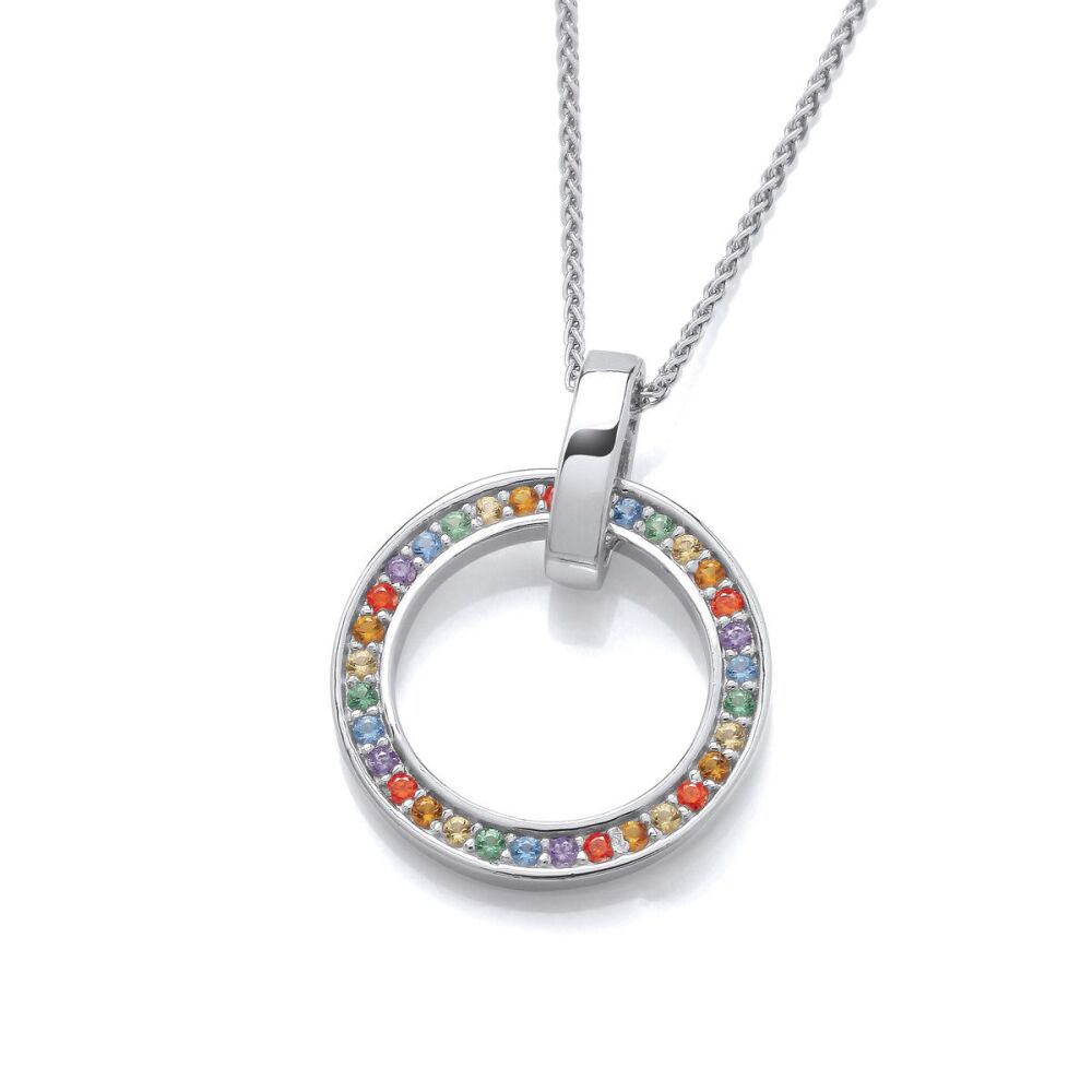 Cavendish French Sparkling Rainbow and Silver Circle Pendant & Chain