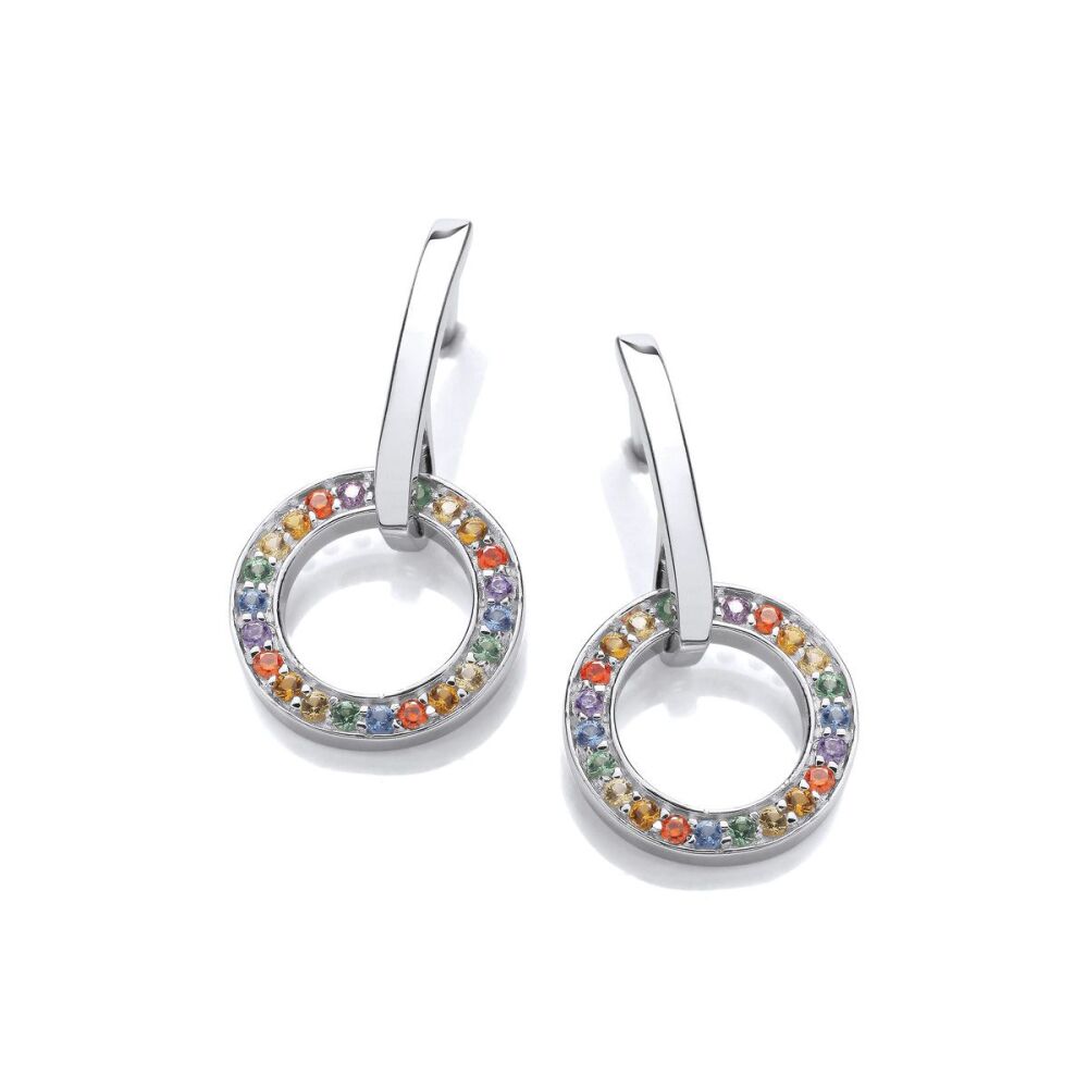 Cavendish French Sparkling Rainbow and Silver Circle Earrings
