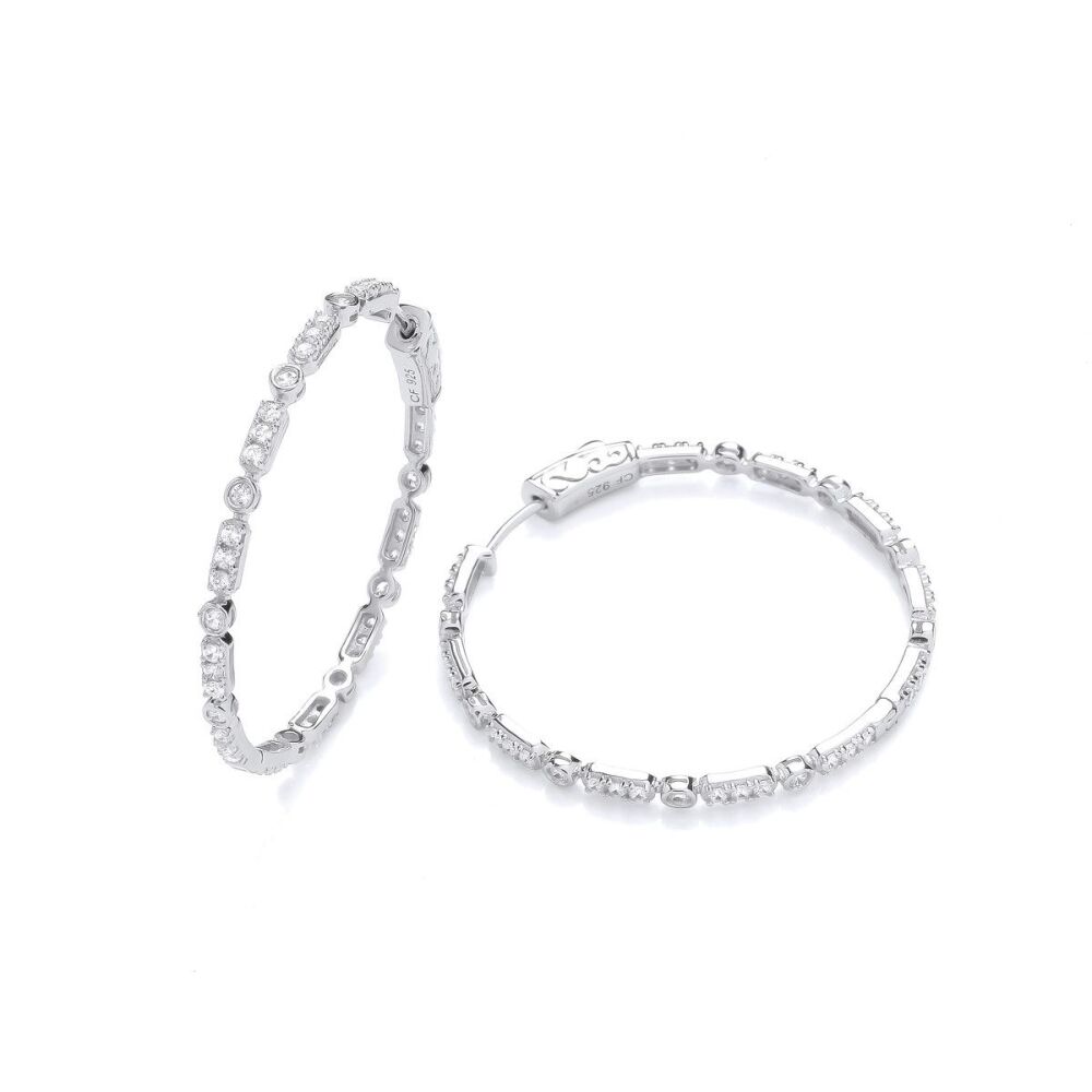 Cavendish French Silver & Cubic Zirconia Victorian Hoop Earrings