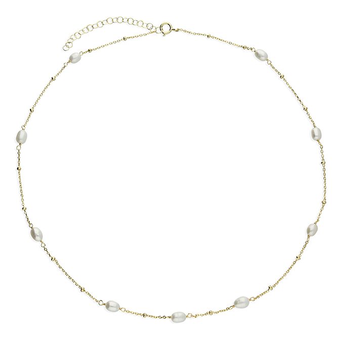 Gold Beaded Freshwater Pearl Necklace