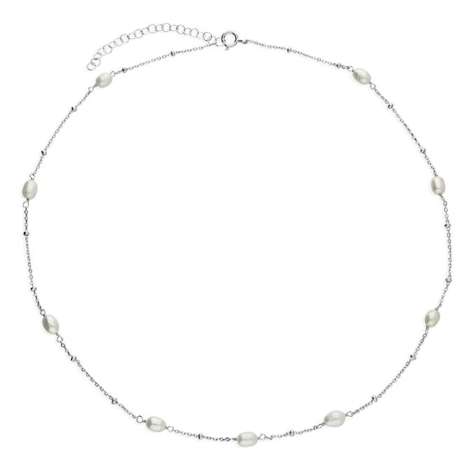 Silver Beaded Freshwater Pearl Necklace