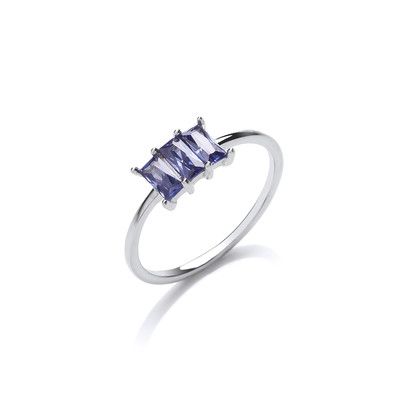 Cavendish French Silver and Tanzanite Cubic Zirconia Triple Baguette Ring