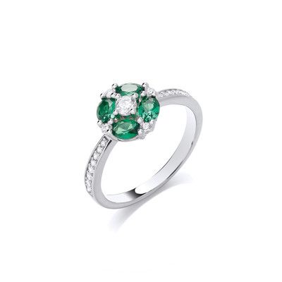 Cavendish French Silver & Emerald Cubic Zirconia Vintage Clover Ring