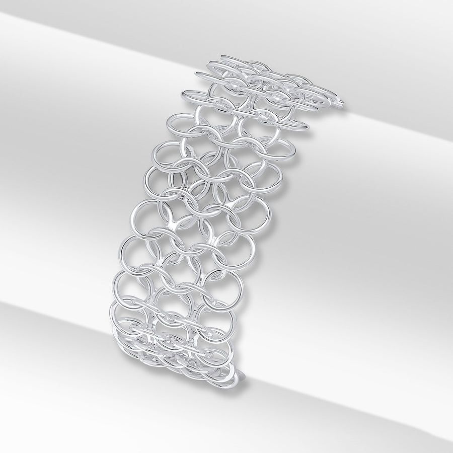 Sterling Silver Linked Rings Chain Bracelet