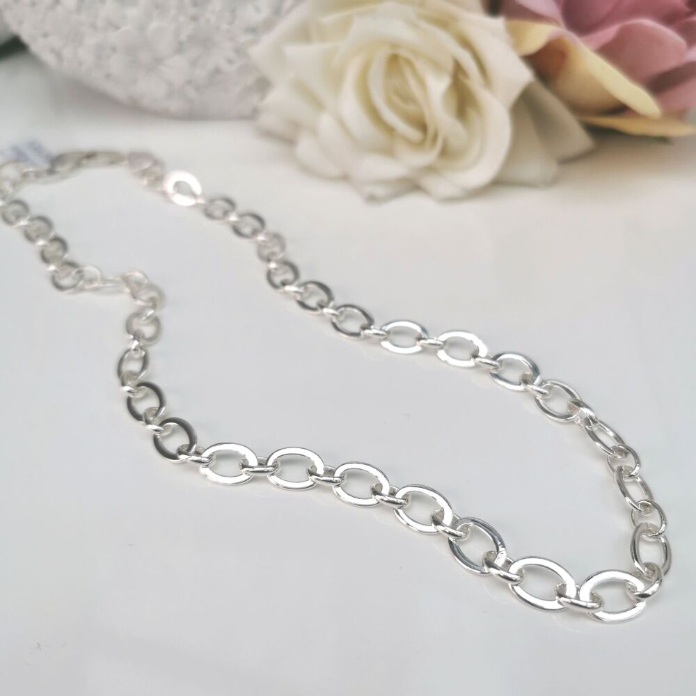 Solid Sterling Silver Flat Oval Chain