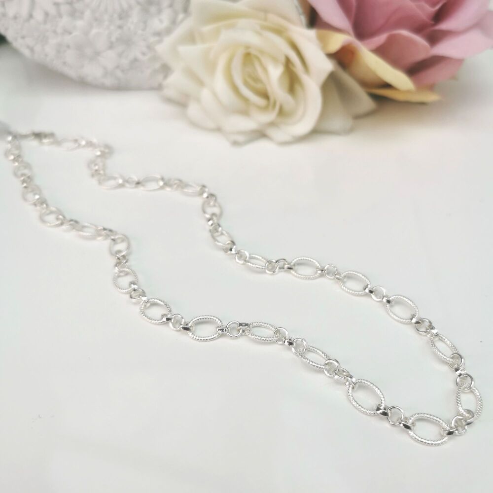 Solid Sterling Silver Textured Oval Chain