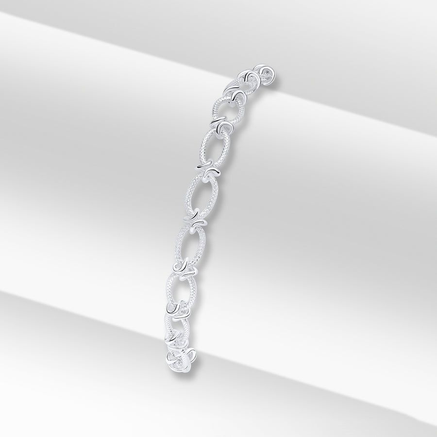 Sterling Silver Textured Oval Knot Chain Bracelet