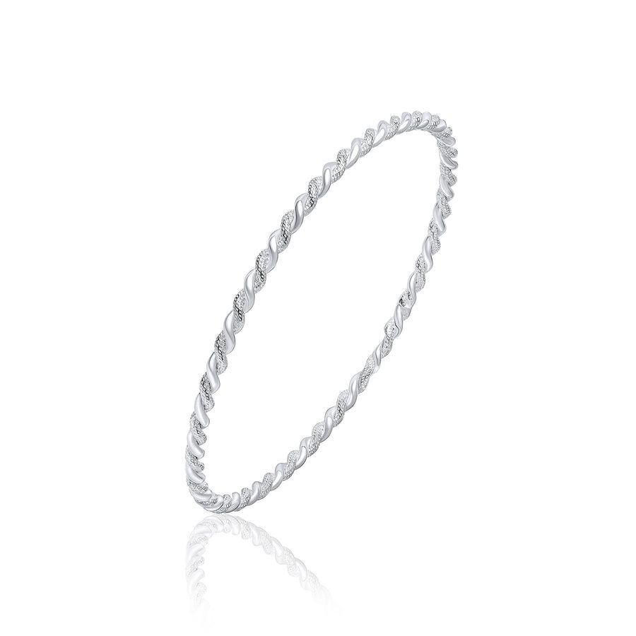 Sterling Silver 3mm Round Polished & Textured Twisted Rope Bangle