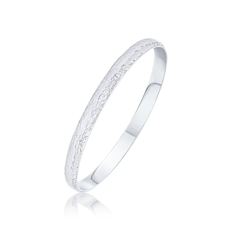 Solid Silver 6mm Hammered Comfort Fit Bangle