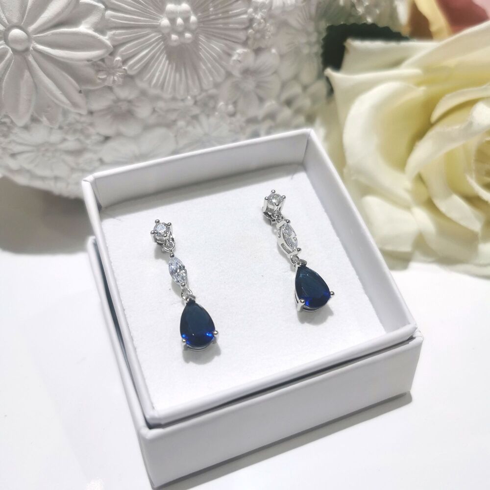 Sapphire Blue Teardrop Drop Earrings