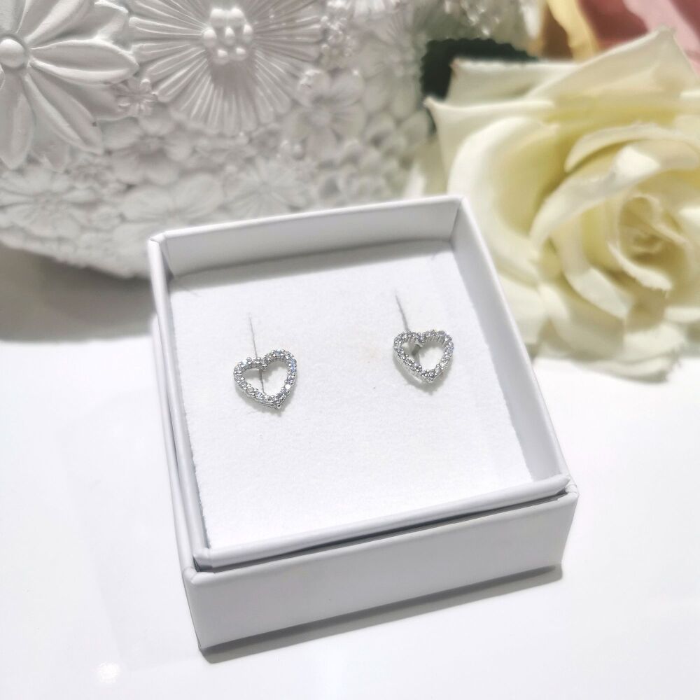 Sterling silver Open Heart Sparkle Earrings