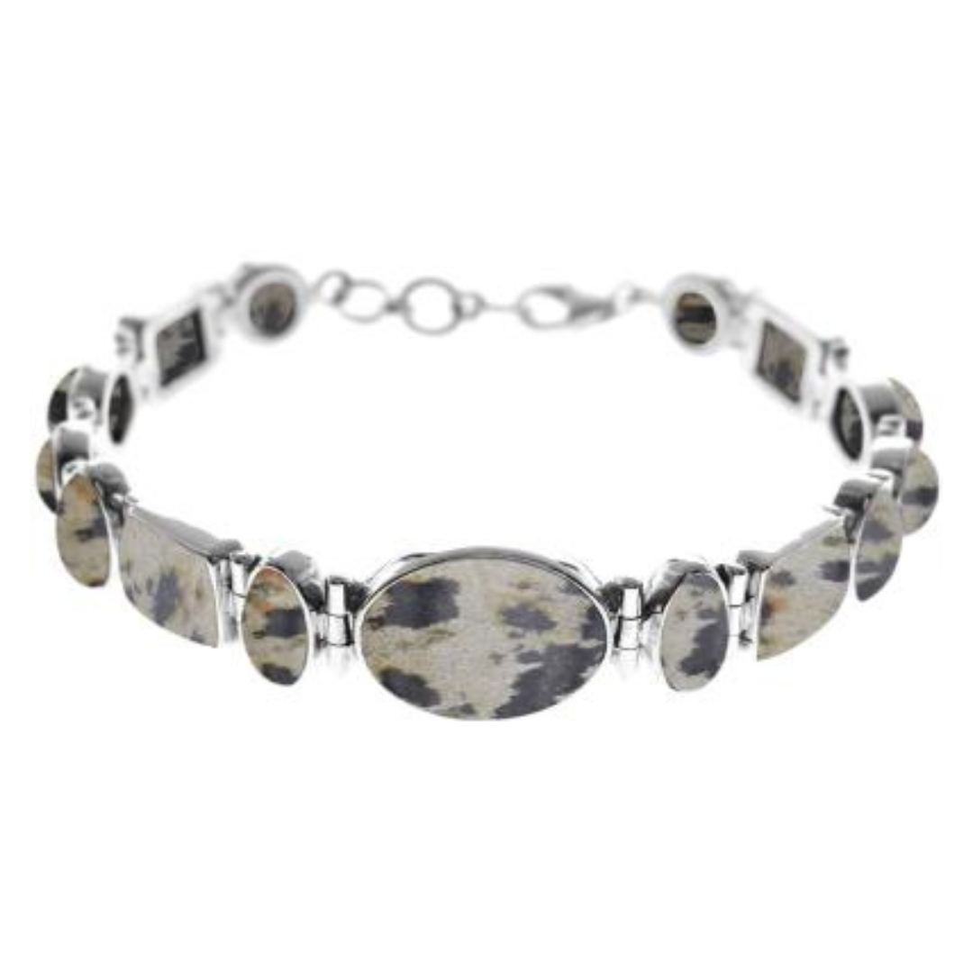 Dalmatian Jasper Multi Stone Heavy Silver Bracelet