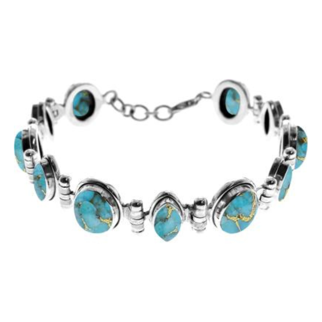 Blue Mohave Turquoise Oval & Marquis Silver Bracelet