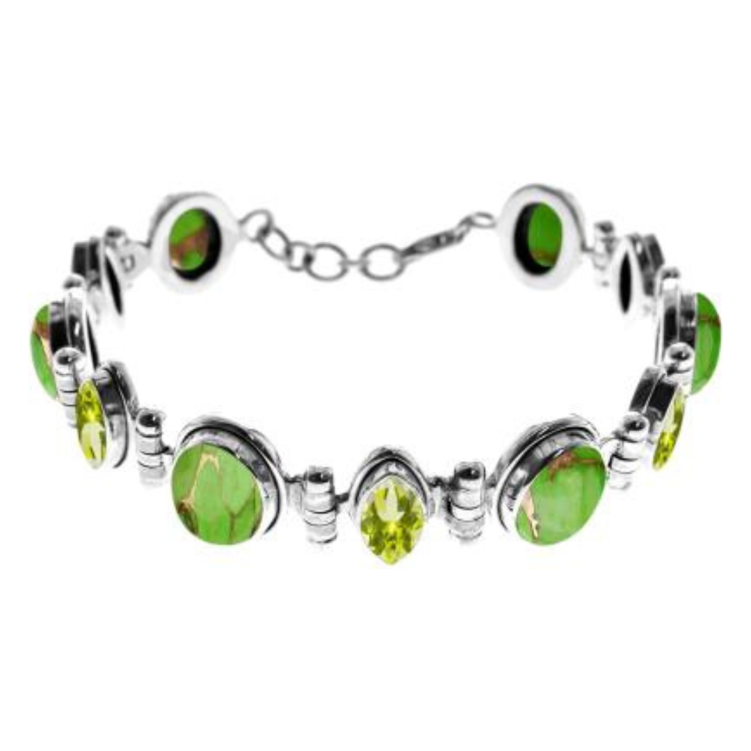 Green Mohave Turquoise & Peridot Silver Bracelet