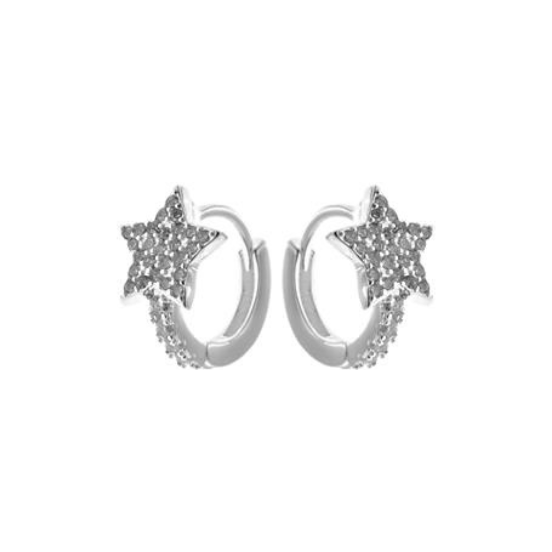Silver Sparkling Star 10mm Huggie Earrings