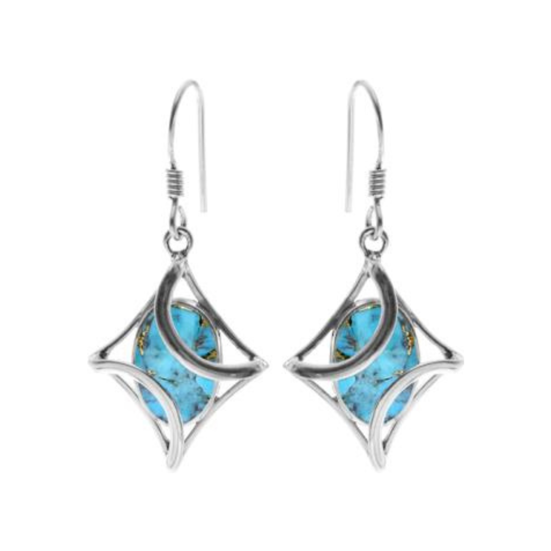 Blue Mohave Diamond Shaped Sterling Silver Drop Earrings