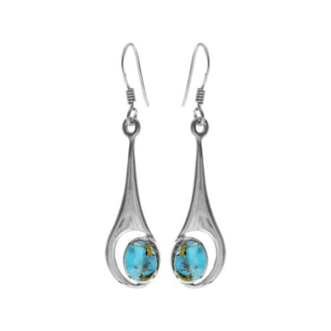 Solid Sterling Silver Blue Mohave Turquoise Drop Earrings