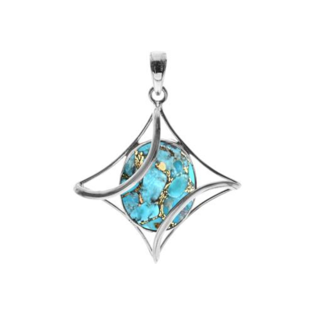 Large Blue Mohave Diamond Shaped Sterling Silver Pendant
