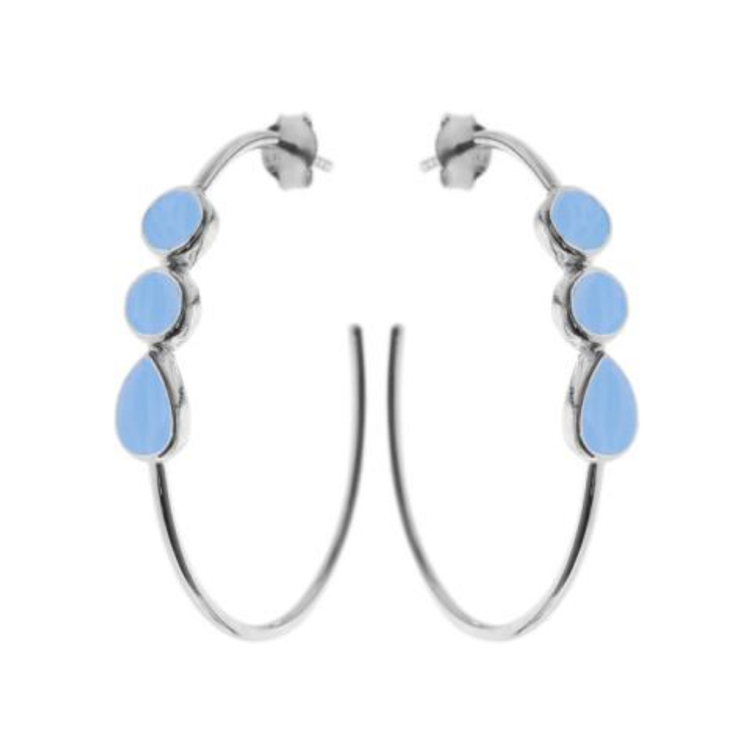 Blue Chalcedony Teardrop 40mm Silver Hoop Earrings